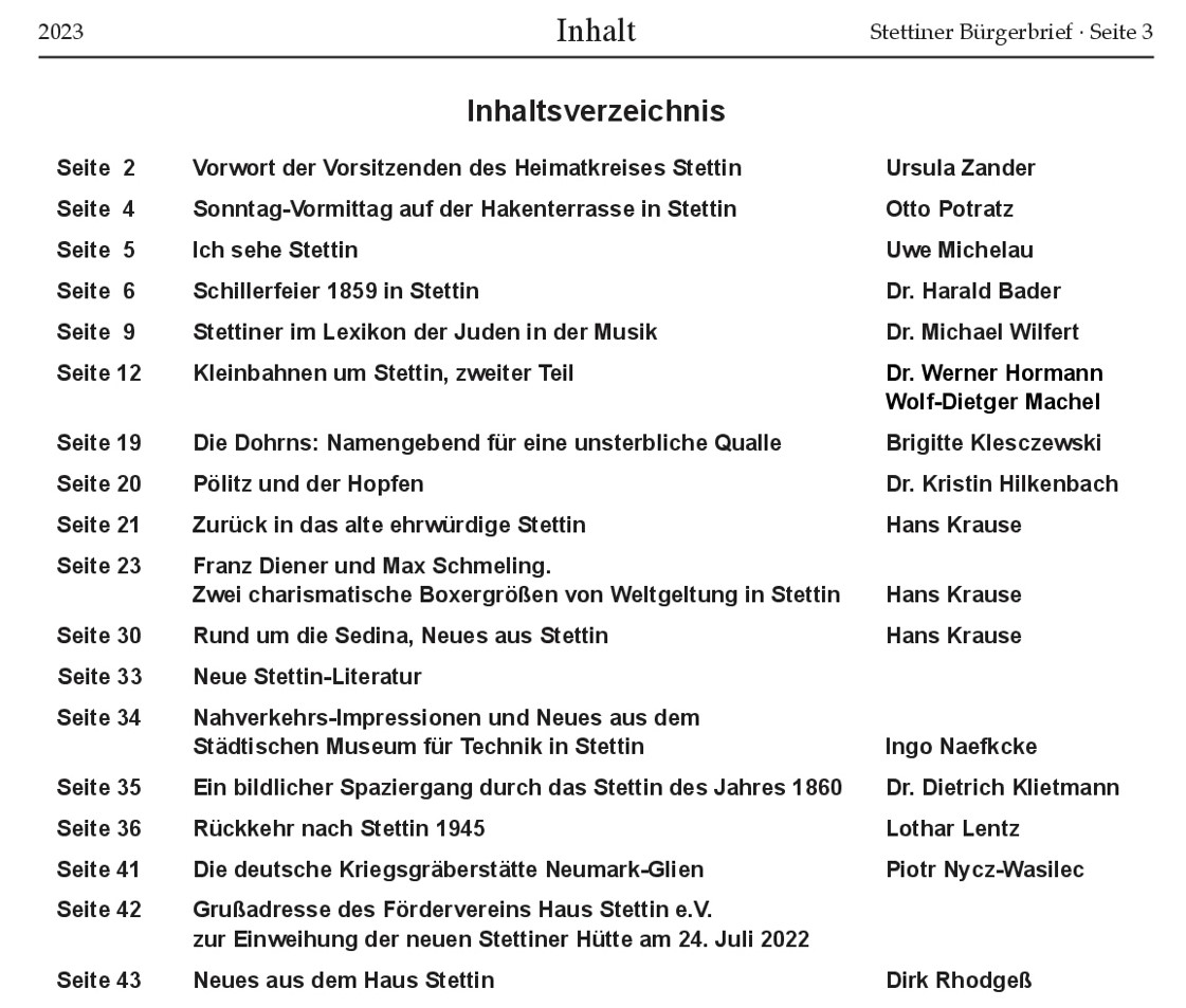 Inhalt Stettiner Bürgerbrief von 2023